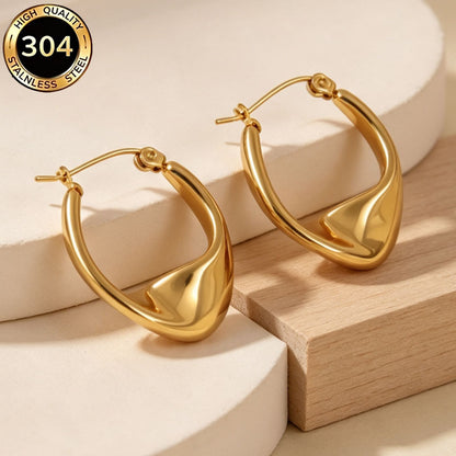 Round Hypoallergenic Earrings In 304 Stainless Steel With 18K Real Gold PVD Coated Plating, 0.03µm Thickness, Unisex Design
