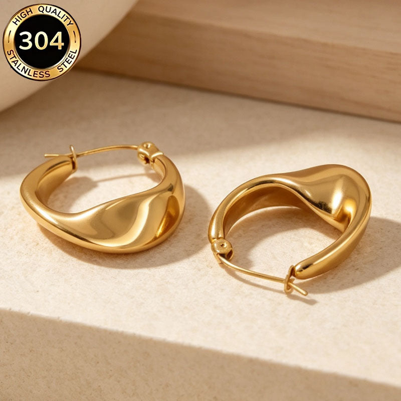 Round Hypoallergenic Earrings In 304 Stainless Steel With 18K Real Gold PVD Coated Plating, 0.03µm Thickness, Unisex Design