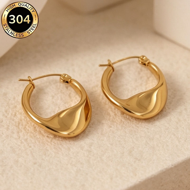 Round Hypoallergenic Earrings In 304 Stainless Steel With 18K Real Gold PVD Coated Plating, 0.03µm Thickness, Unisex Design