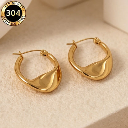 Round Hypoallergenic Earrings In 304 Stainless Steel With 18K Real Gold PVD Coated Plating, 0.03µm Thickness, Unisex Design