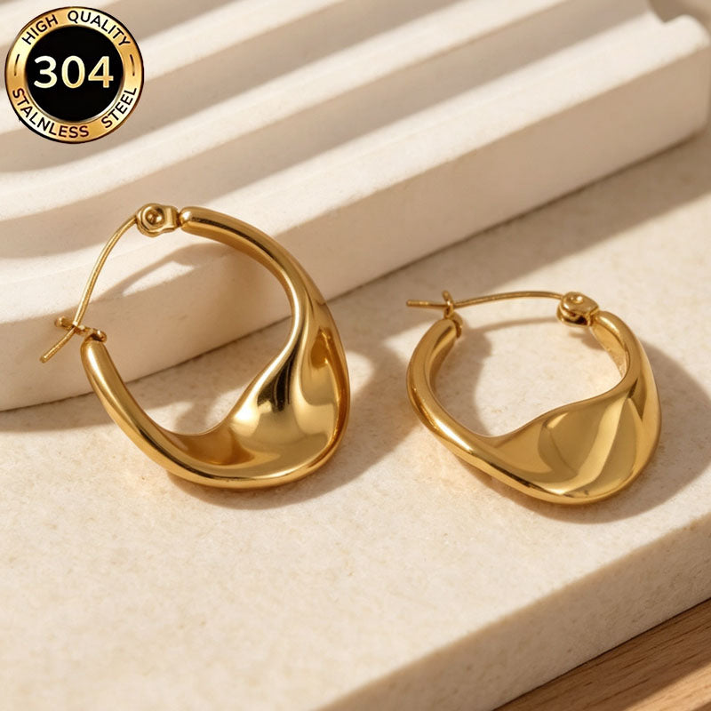 Round Hypoallergenic Earrings In 304 Stainless Steel With 18K Real Gold PVD Coated Plating, 0.03µm Thickness, Unisex Design