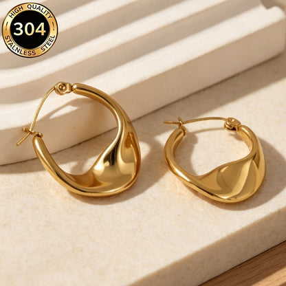 Round Hypoallergenic Earrings In 304 Stainless Steel With 18K Real Gold PVD Coated Plating, 0.03µm Thickness, Unisex Design