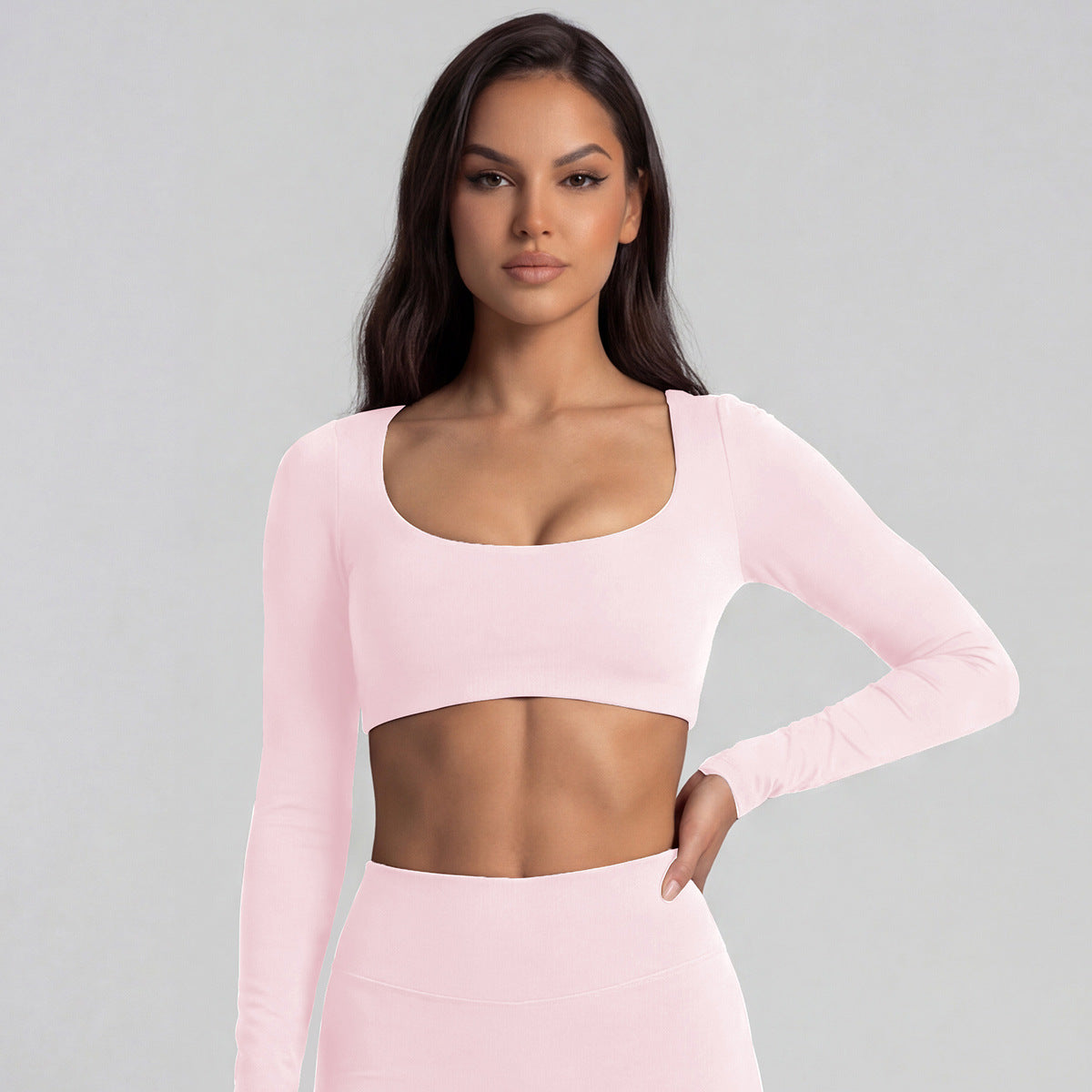 Women's Solid Color Nylon Shorts Co-ord Set With T-shirt In Natural Pink Featuring Pullover Design For Yoga