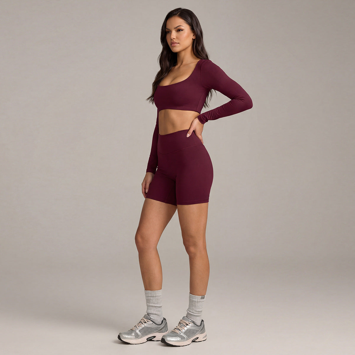 Women's Solid Color Nylon Shorts Co-ord Set With T-shirt In Natural Pink Featuring Pullover Design For Yoga