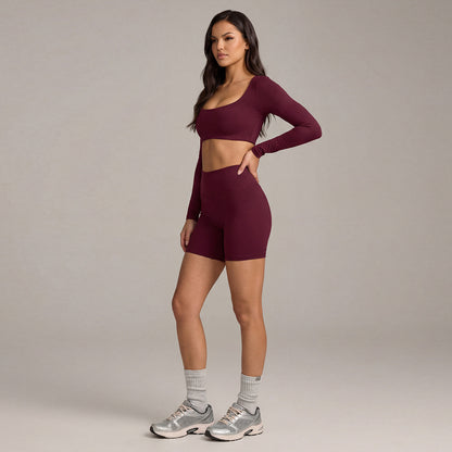 Women's Solid Color Nylon Shorts Co-ord Set With T-shirt In Natural Pink Featuring Pullover Design For Yoga