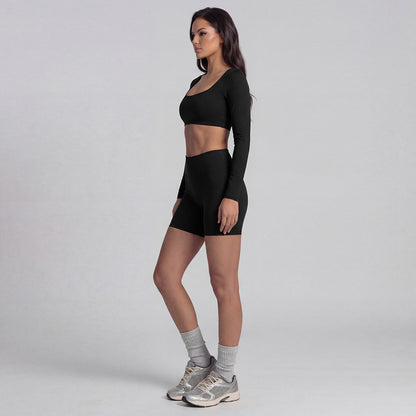 Women's Solid Color Nylon Shorts Co-ord Set With T-shirt In Natural Pink Featuring Pullover Design For Yoga