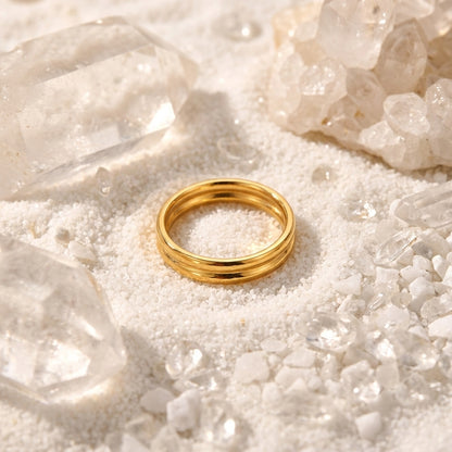 Geometric Electroplated Rings For Women In 304 Stainless Steel With 18K Real Gold PVD Coating And Zircon Inlay