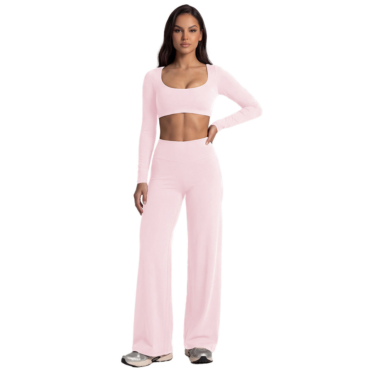 Women's Solid Color Nylon Shorts Co-ord Set With T-shirt In Natural Pink Featuring Pullover Design For Yoga