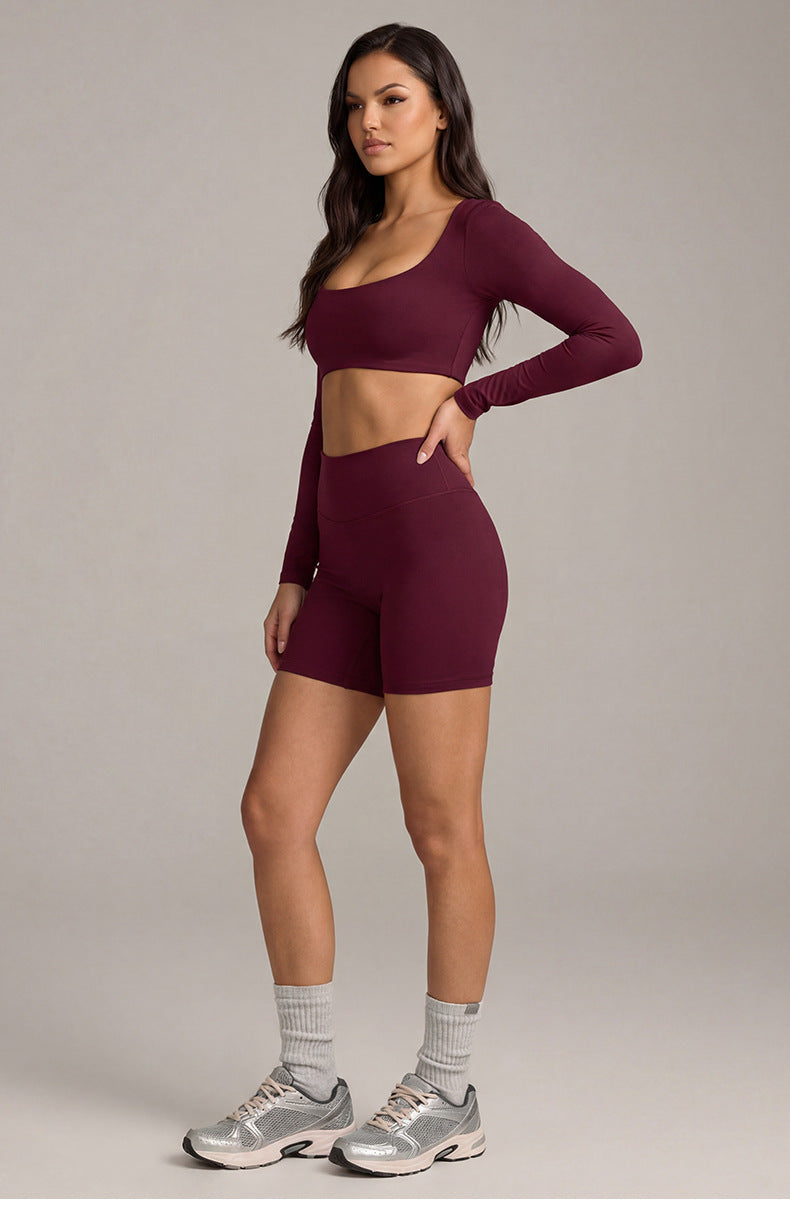 Women's Solid Color Nylon Shorts Co-ord Set With T-shirt In Natural Pink Featuring Pullover Design For Yoga
