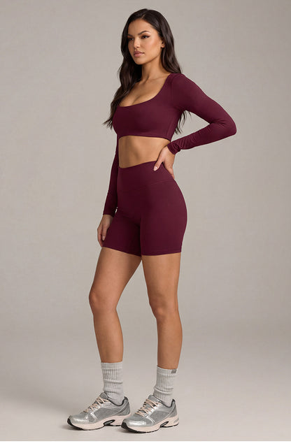 Women's Solid Color Nylon Shorts Co-ord Set With T-shirt In Natural Pink Featuring Pullover Design For Yoga