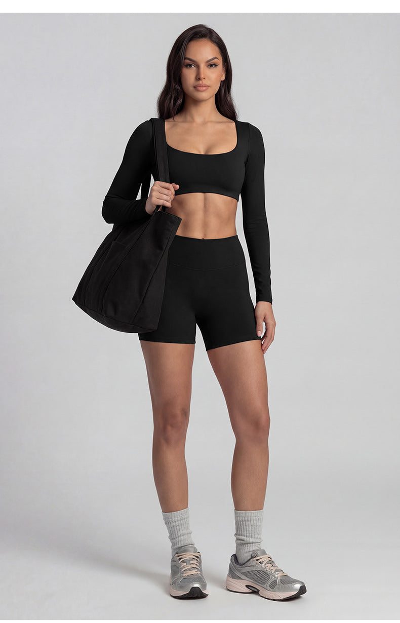 Women's Solid Color Nylon Shorts Co-ord Set With T-shirt In Natural Pink Featuring Pullover Design For Yoga