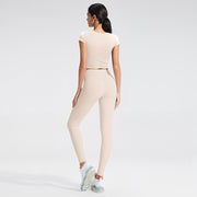 Short-sleeved Shirt + Long Pants, Milky Apricot Color