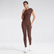 Short-sleeved Shirt + Long Pants, Dark Brown