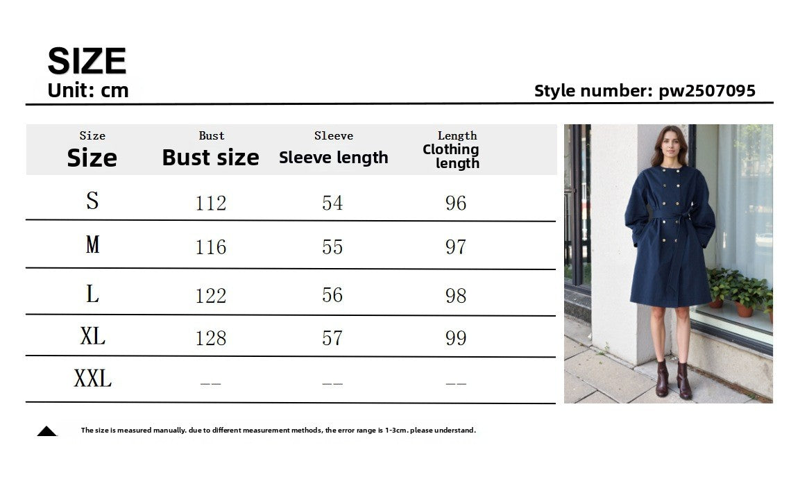 Elegant Solid Color Double Breasted Trench Coat For Women In Polyester Fabric With Belt Detail