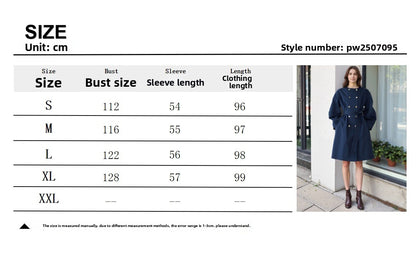 Elegant Solid Color Double Breasted Trench Coat For Women In Polyester Fabric With Belt Detail