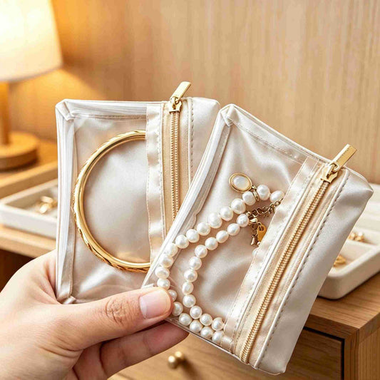 Solid Color Jewelry Storage Bag In Beige Flannel For Secure And Stylish Organization