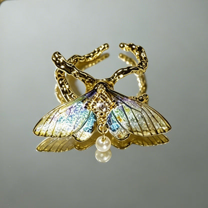 Electroplated Butterfly Open Ring In Copper With 14K Real Gold Plated Coating 0.03µm, Resin Inlay, Unisex Design