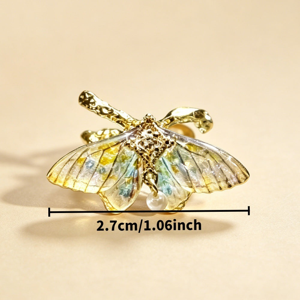 Electroplated Butterfly Open Ring In Copper With 14K Real Gold Plated Coating 0.03µm, Resin Inlay, Unisex Design