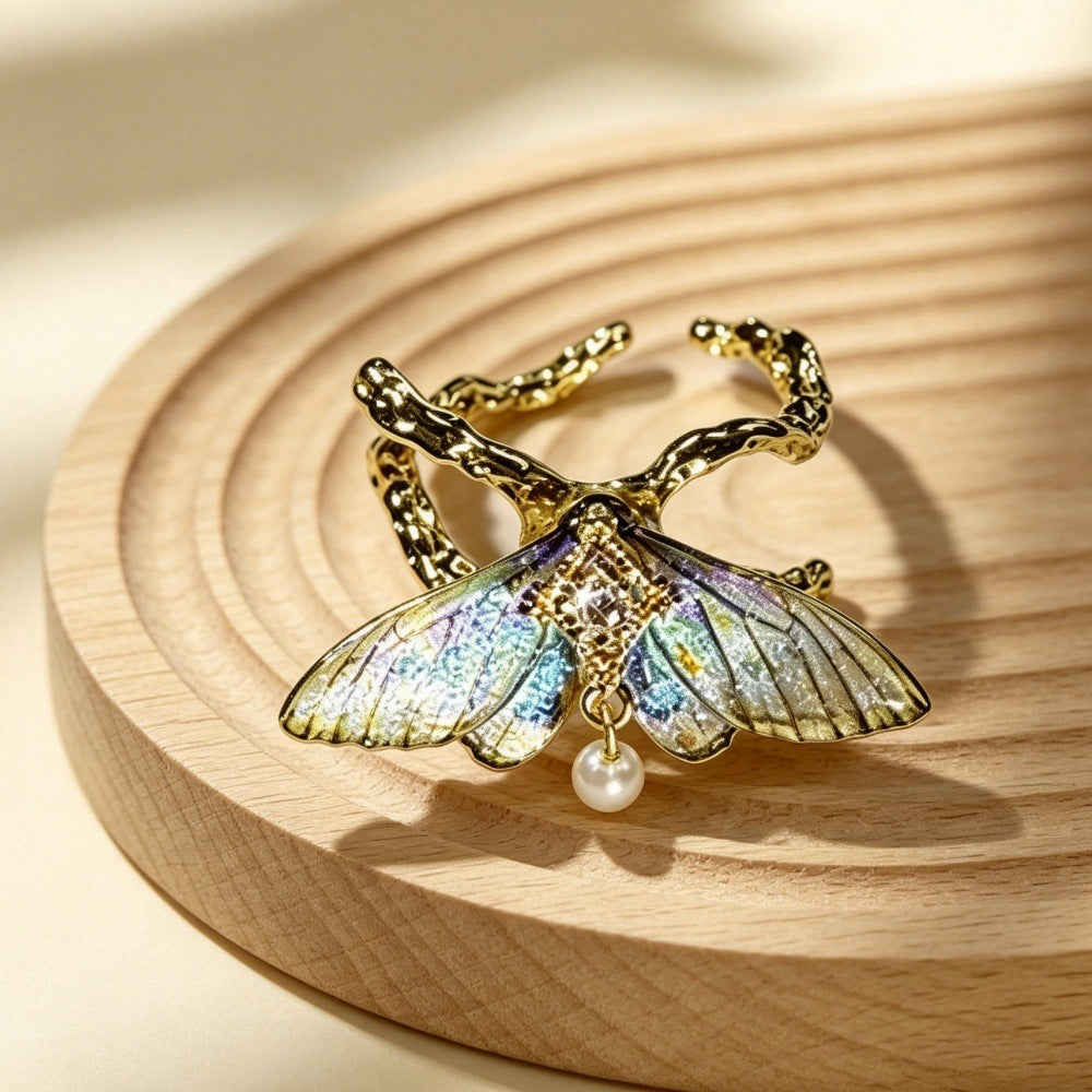 Electroplated Butterfly Open Ring In Copper With 14K Real Gold Plated Coating 0.03µm, Resin Inlay, Unisex Design