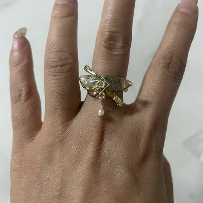 Electroplated Butterfly Open Ring In Copper With 14K Real Gold Plated Coating 0.03µm, Resin Inlay, Unisex Design