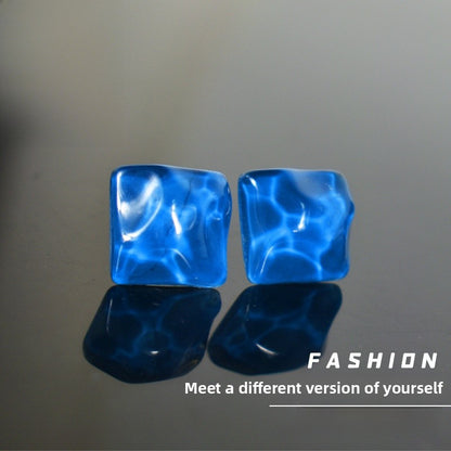 Simple Style Irregular Blue Stud Earrings For Unisex Featuring Alloy Material And Resin Ear Pins With Artificial Gemstones