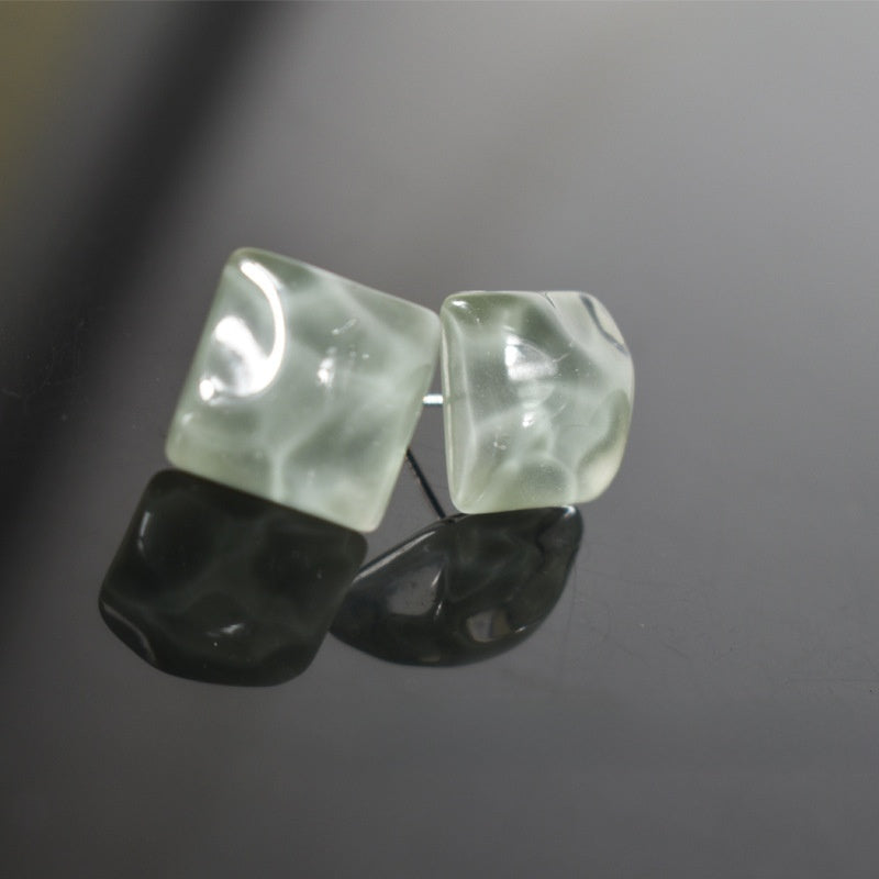 Simple Style Irregular Blue Stud Earrings For Unisex Featuring Alloy Material And Resin Ear Pins With Artificial Gemstones