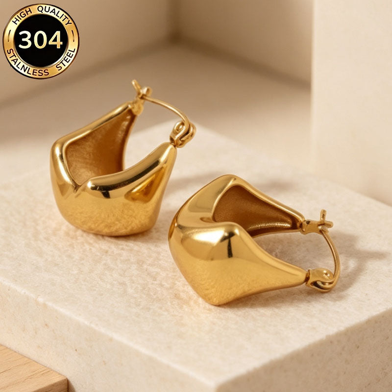 Geometric Hypoallergenic Earrings In 18K Real Gold Plated 304 Stainless Steel With PVD Coated 0.03µm Thickness For Unisex