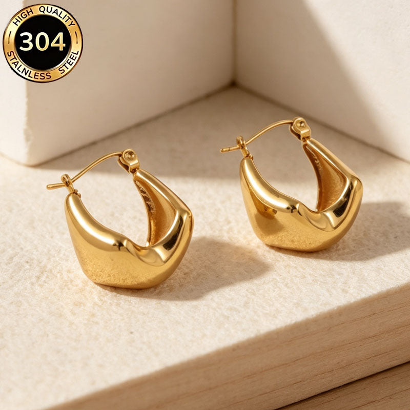 Geometric Hypoallergenic Earrings In 18K Real Gold Plated 304 Stainless Steel With PVD Coated 0.03µm Thickness For Unisex