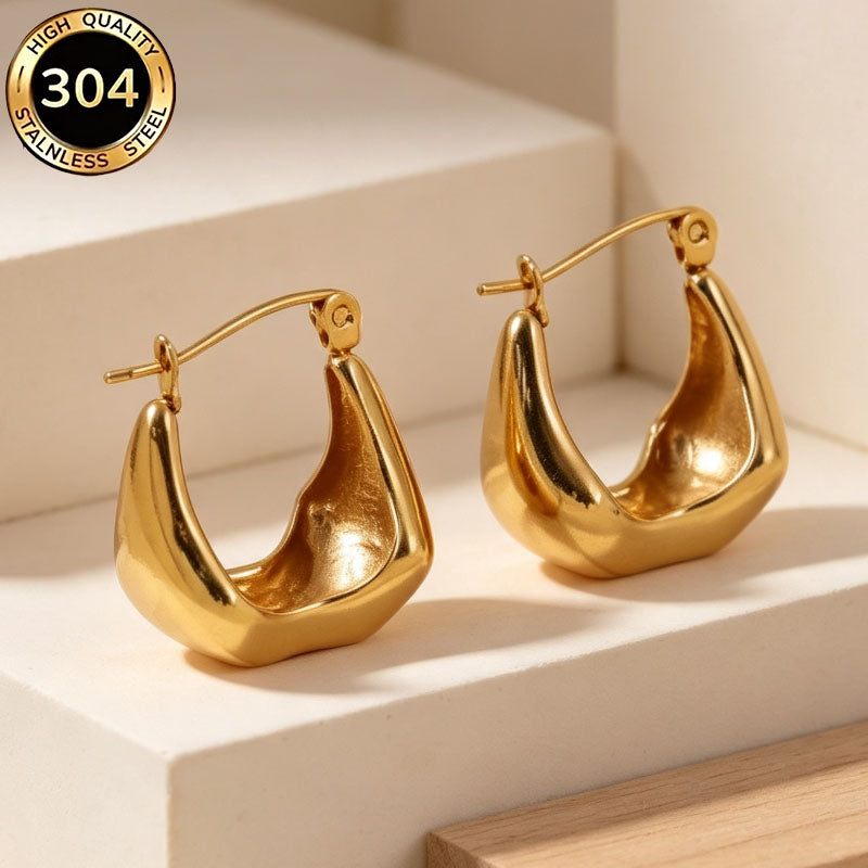 Geometric Hypoallergenic Earrings In 18K Real Gold Plated 304 Stainless Steel With PVD Coated 0.03µm Thickness For Unisex