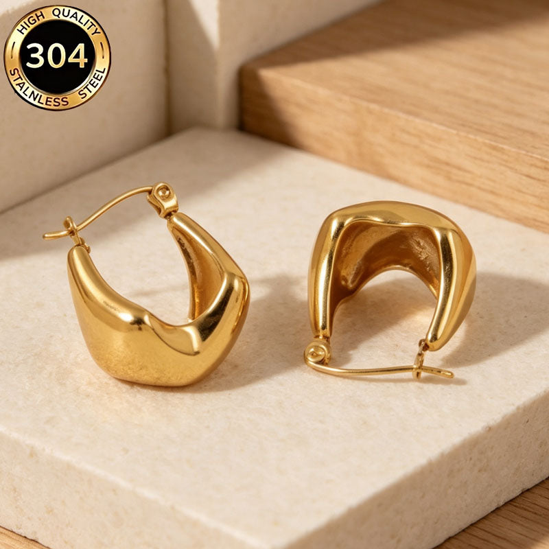 Geometric Hypoallergenic Earrings In 18K Real Gold Plated 304 Stainless Steel With PVD Coated 0.03µm Thickness For Unisex