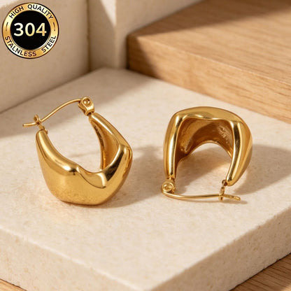 Geometric Hypoallergenic Earrings In 18K Real Gold Plated 304 Stainless Steel With PVD Coated 0.03µm Thickness For Unisex