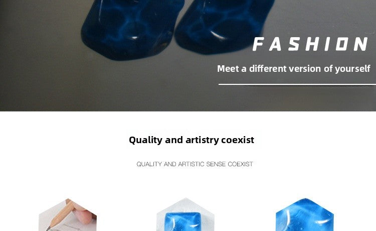 Simple Style Irregular Blue Stud Earrings For Unisex Featuring Alloy Material And Resin Ear Pins With Artificial Gemstones