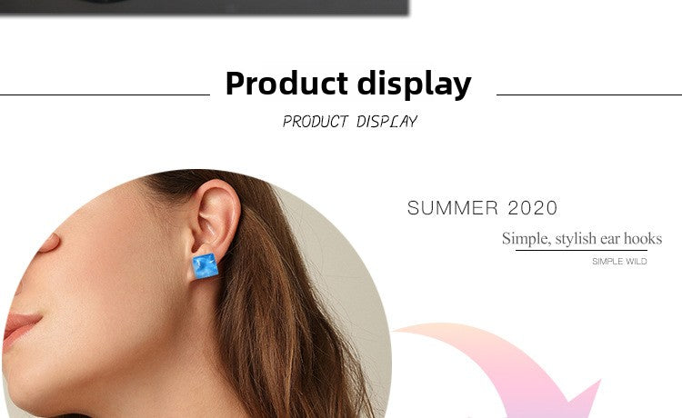 Simple Style Irregular Blue Stud Earrings For Unisex Featuring Alloy Material And Resin Ear Pins With Artificial Gemstones