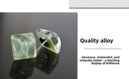 Simple Style Irregular Blue Stud Earrings For Unisex Featuring Alloy Material And Resin Ear Pins With Artificial Gemstones