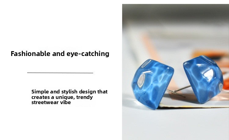 Simple Style Irregular Blue Stud Earrings For Unisex Featuring Alloy Material And Resin Ear Pins With Artificial Gemstones