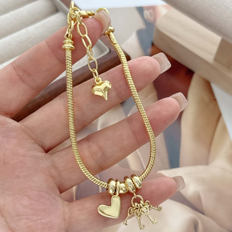 Geometric Waterproof Non Tarnish Bracelet For Adults, Copper With 18K Real Gold Electroplated And Zircon Inlay, Featuring Box Chain