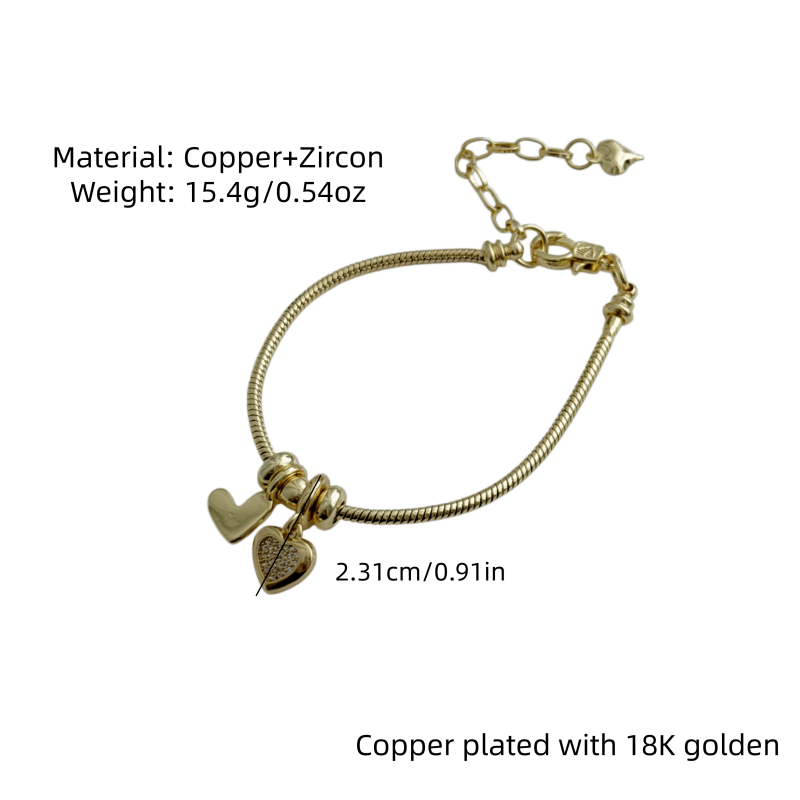 Geometric Waterproof Non Tarnish Bracelet For Adults, Copper With 18K Real Gold Electroplated And Zircon Inlay, Featuring Box Chain