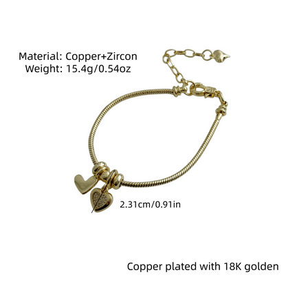 Geometric Waterproof Non Tarnish Bracelet For Adults, Copper With 18K Real Gold Electroplated And Zircon Inlay, Featuring Box Chain