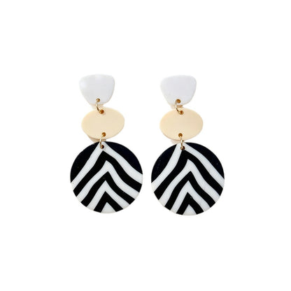 Asymmetrical Geometric Earrings For Women In White & Black Soft Clay With Golden Plated Finish, Simple Style