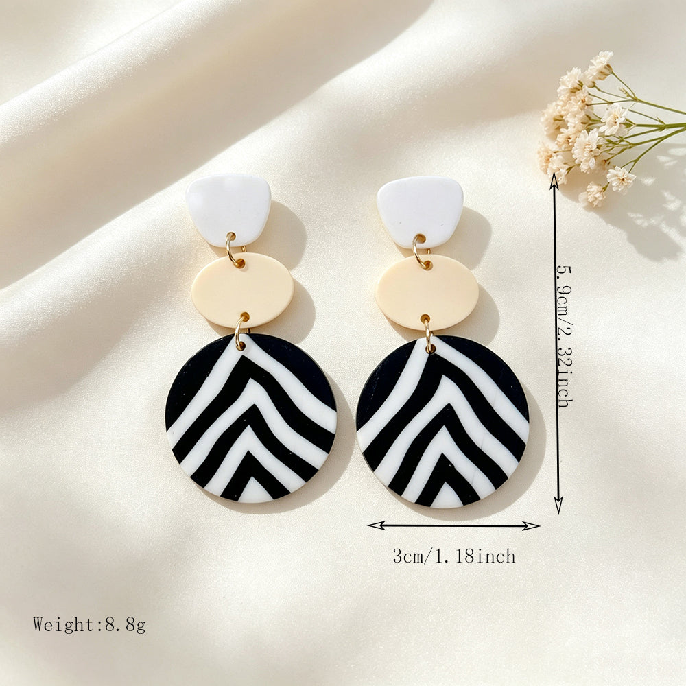 Asymmetrical Geometric Earrings For Women In White & Black Soft Clay With Golden Plated Finish, Simple Style