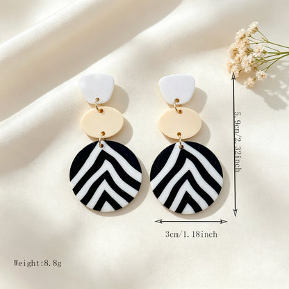 Asymmetrical Geometric Earrings For Women In White & Black Soft Clay With Golden Plated Finish, Simple Style