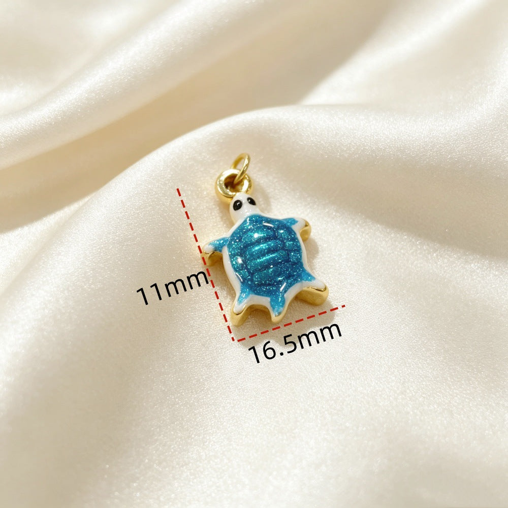 Tortoise Pendant In Titanium Steel With Enamel Craft, Electroplated Finish, Featuring Marine Style Jewelry Accessories