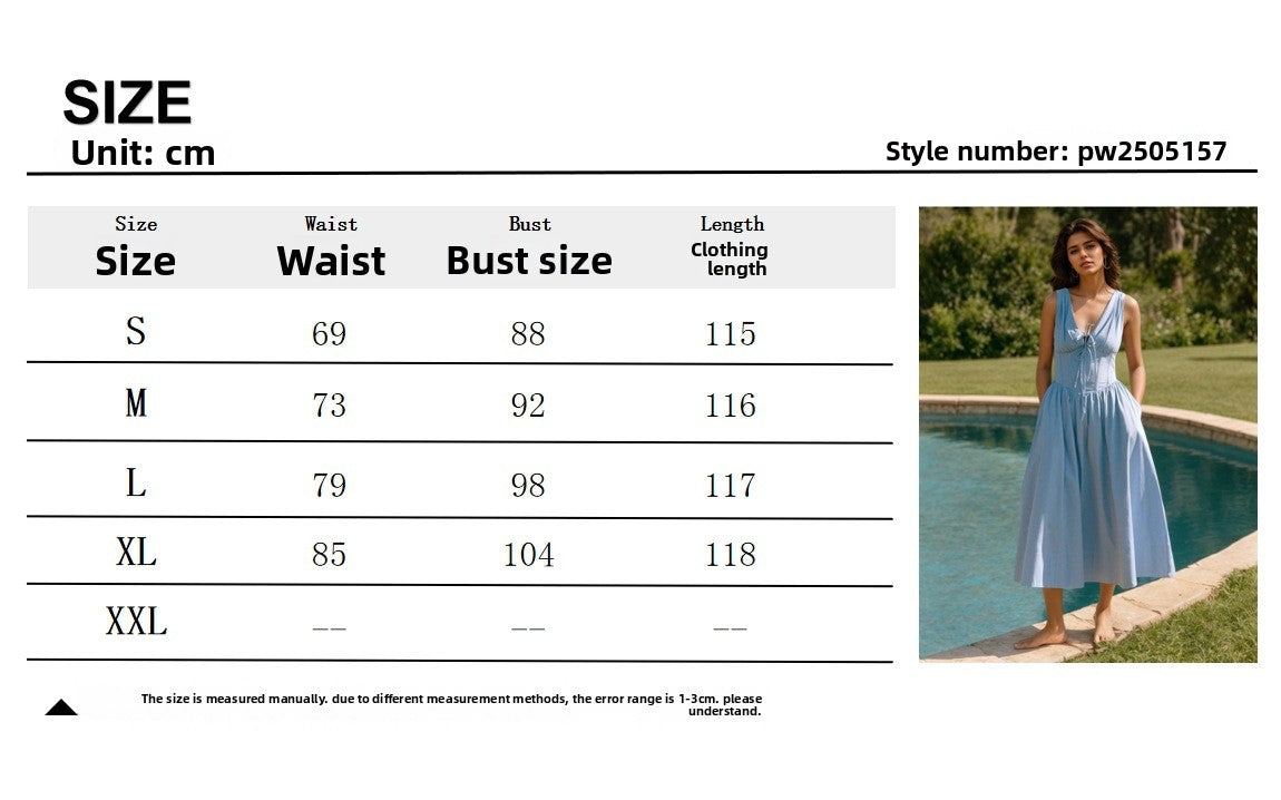 Solid Color Casual Sleeveless V Neck Strap Dress In Cotton Fabric For Everyday Wear