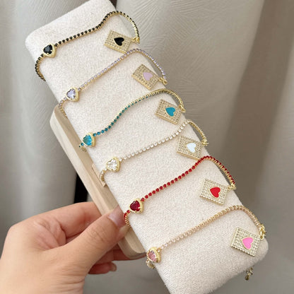 Geometric Waterproof Non Tarnish Bracelet For Women, Copper With 18K Real Gold Electroplated And Zircon Inlay, Featuring Box Chain
