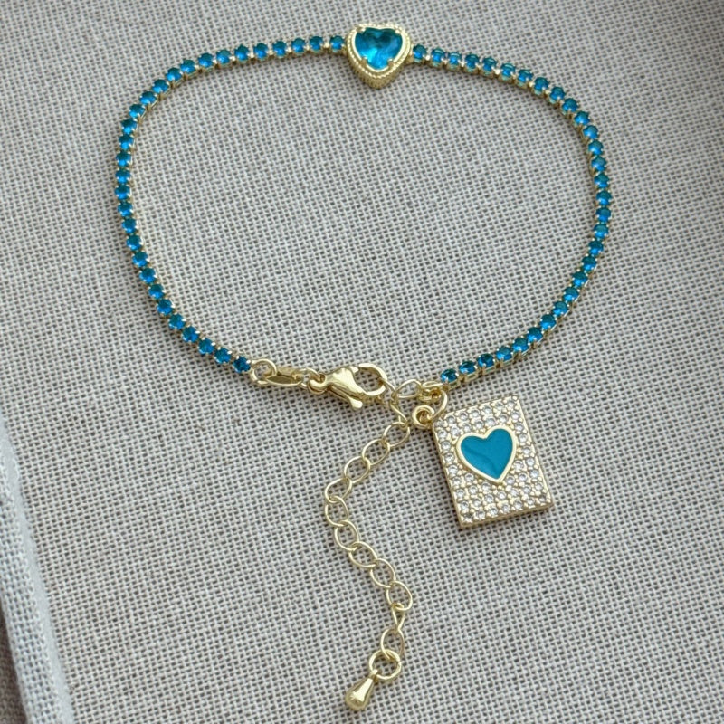 Geometric Waterproof Non Tarnish Bracelet For Women, Copper With 18K Real Gold Electroplated And Zircon Inlay, Featuring Box Chain
