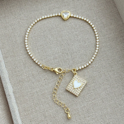Geometric Waterproof Non Tarnish Bracelet For Women, Copper With 18K Real Gold Electroplated And Zircon Inlay, Featuring Box Chain