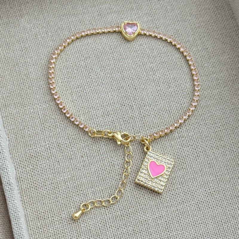 Geometric Waterproof Non Tarnish Bracelet For Women, Copper With 18K Real Gold Electroplated And Zircon Inlay, Featuring Box Chain