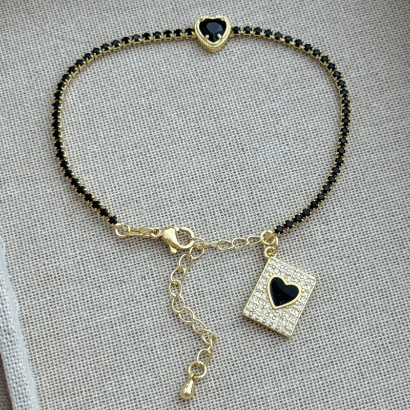Geometric Waterproof Non Tarnish Bracelet For Women, Copper With 18K Real Gold Electroplated And Zircon Inlay, Featuring Box Chain