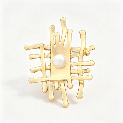 Pin Tree Pattern In 304 Stainless Steel With Artificial Pearl Inlay, Electroplated Finish, Available In Gold