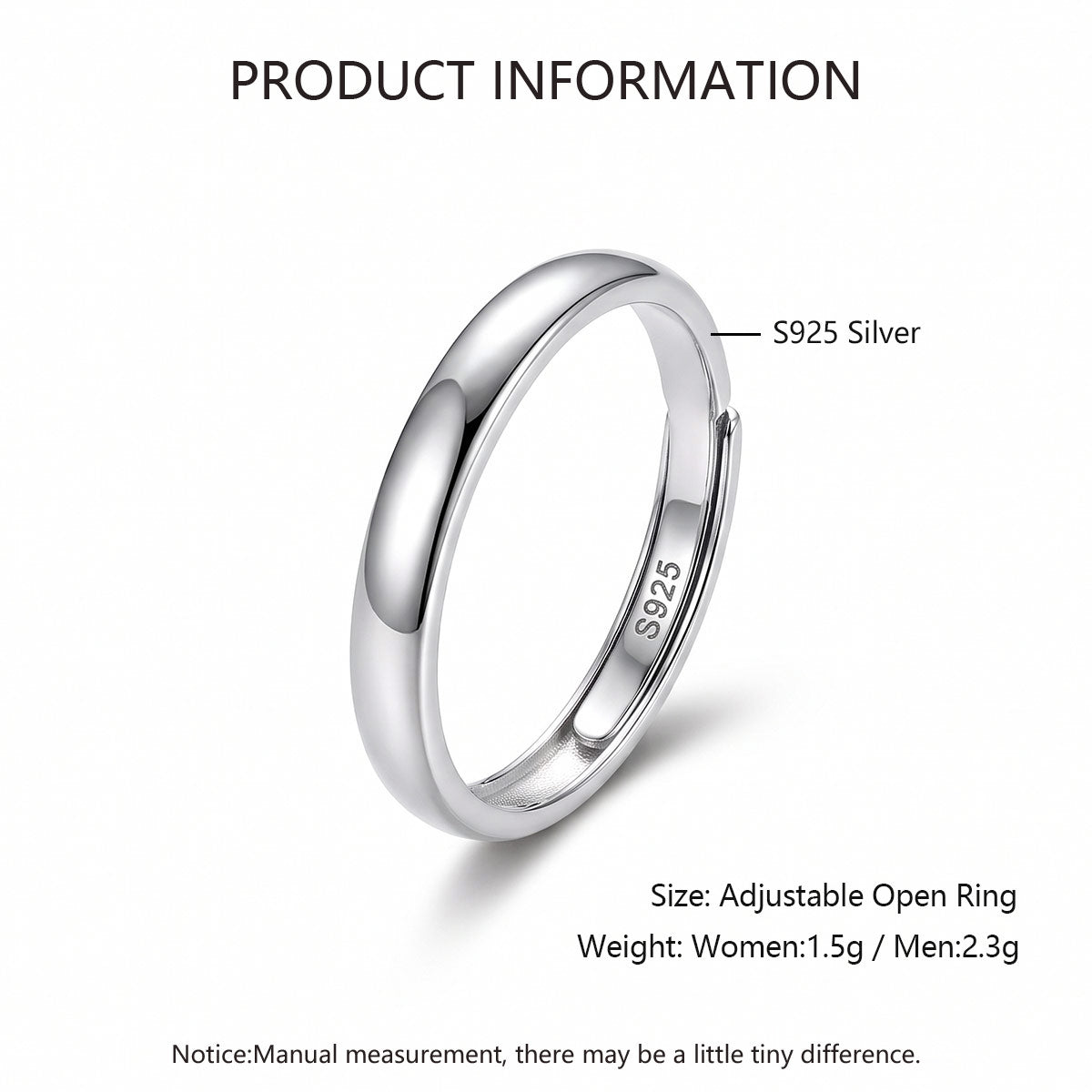 Simple Style Geometric Open Ring For Women In 925 Sterling Silver With Rhodium Plating 0.03µm-0.05µm, Perfect For Wedding Season